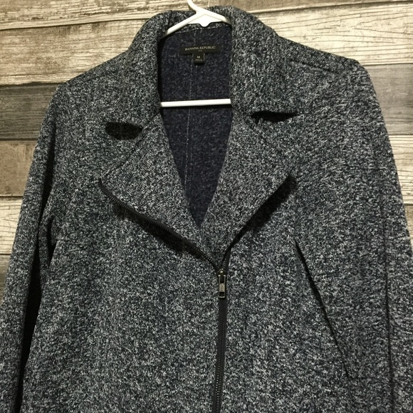 Banana Republic Fleece Jacket Women’s M Heather Navy Blue Asymmetrical Zip. - Picture 5 of 9